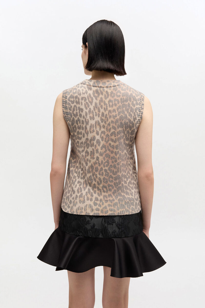 Graphic Wool Vest, in colour Leopard - 2 - GANNI