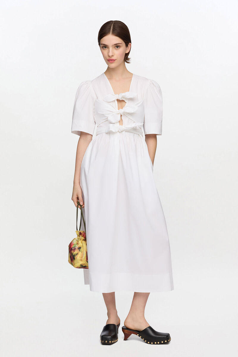 White Stretch Cotton Dress, Organic Cotton, in colour Bright White - 1 - GANNI