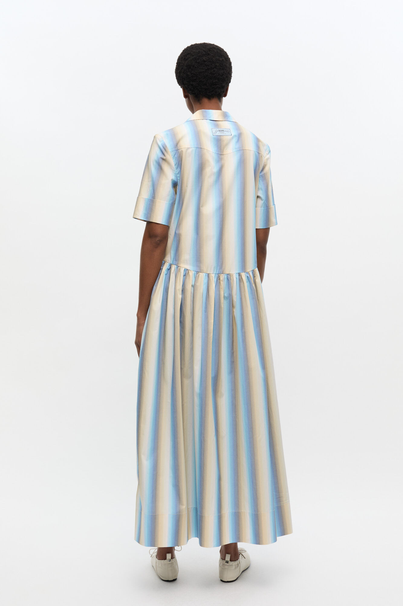 Ombre Striped Maxi Shirt Dress, Cotton, in colour Multicolour - 2 - GANNI