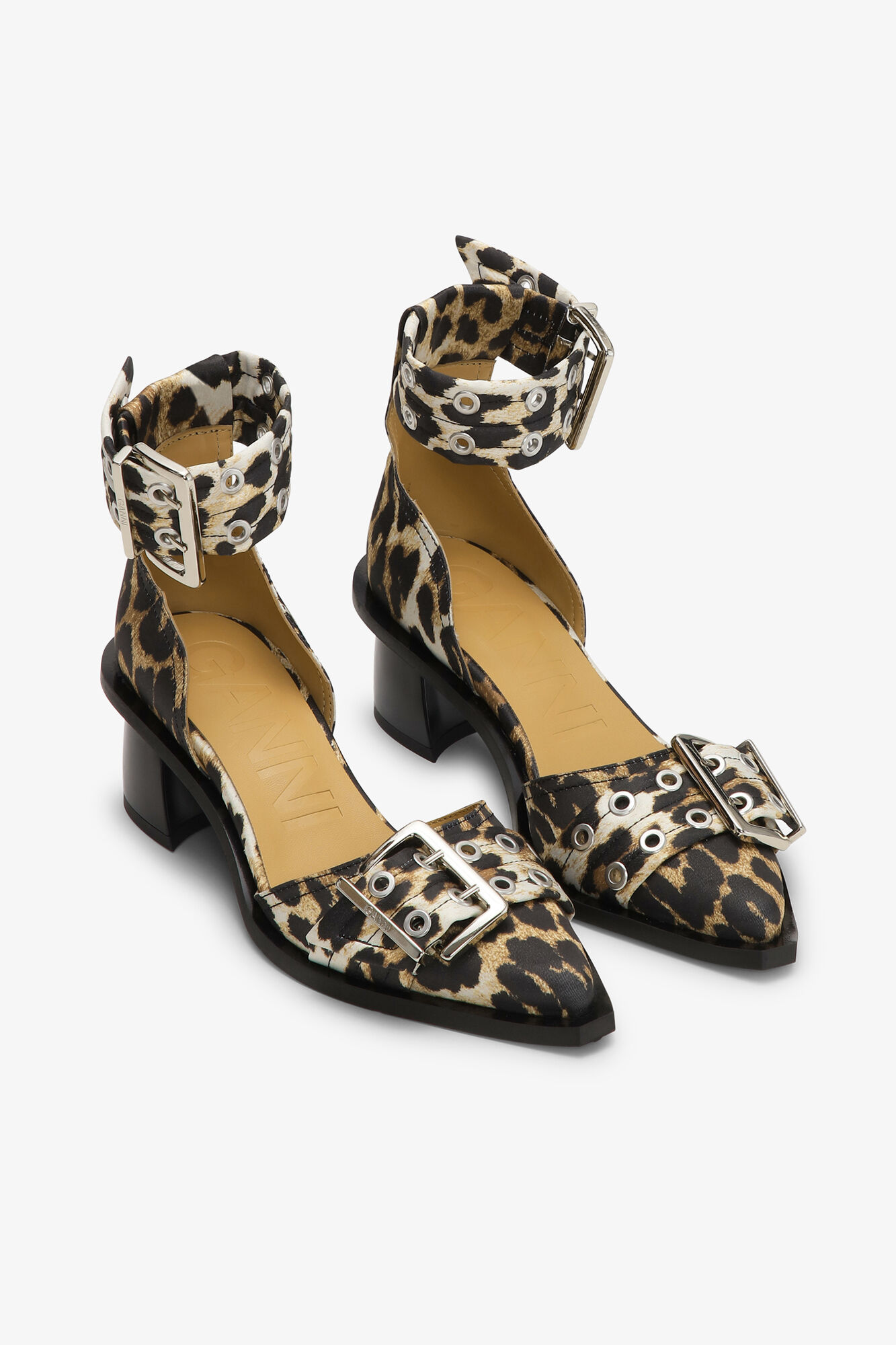 Leopard Print Feminine Buckle Open Cut Pumps, Recycled Polyester, in colour Leopard - 2 - GANNI
