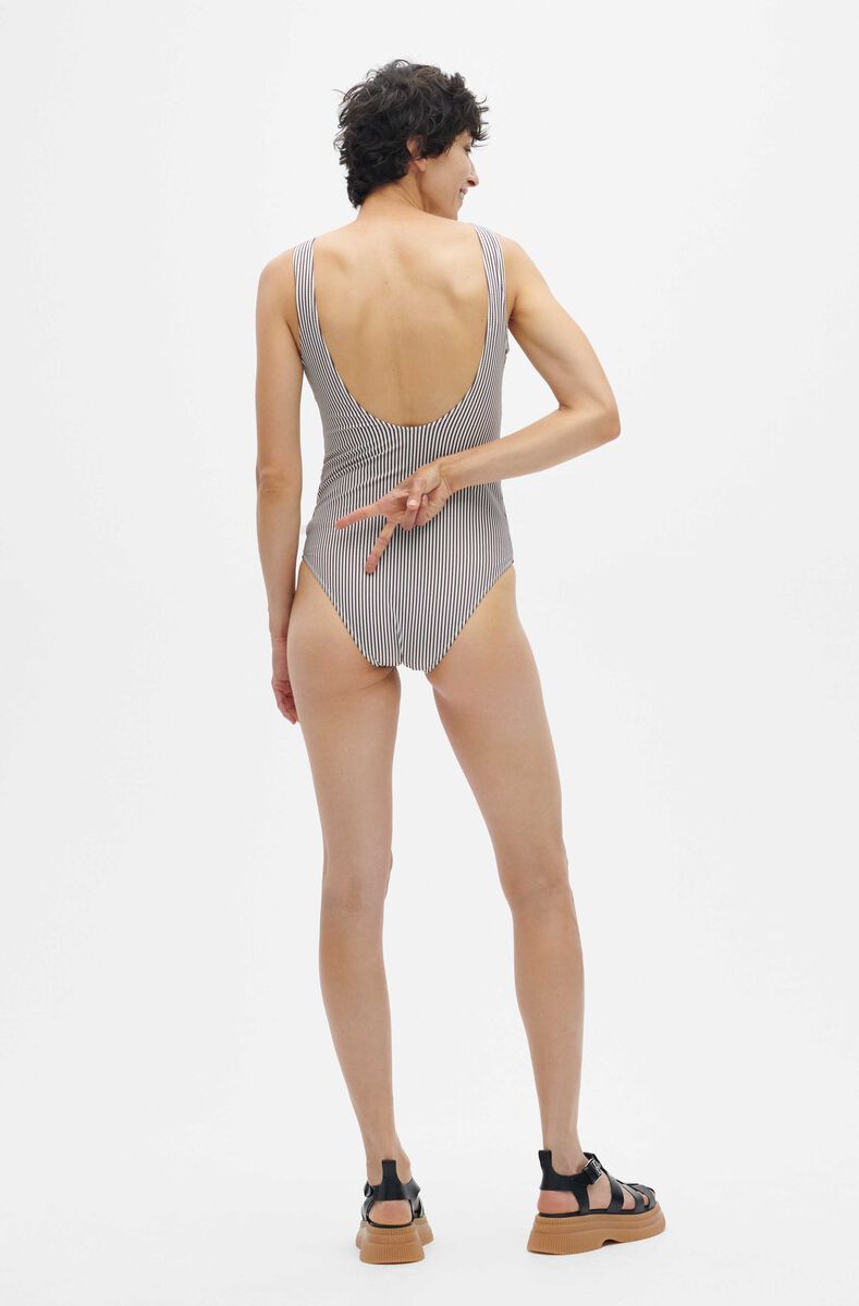Lace-Up Swimsuit, Elastane, in colour Egret - 3 - GANNI