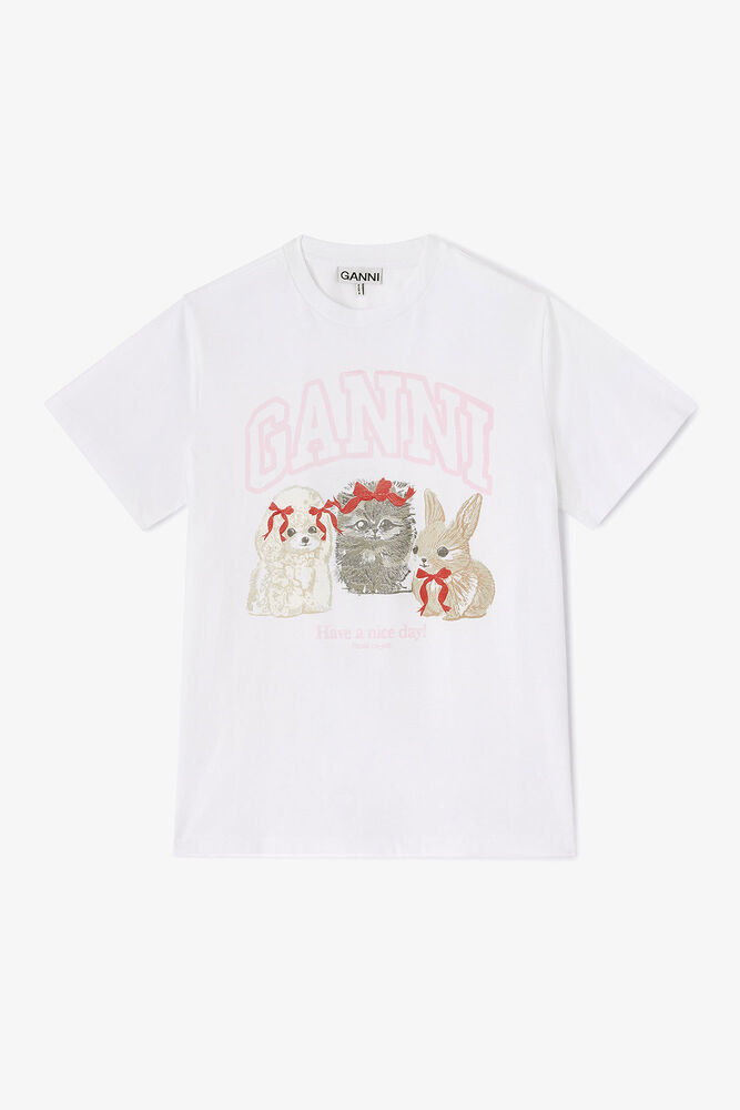White Animals Print T-shirt, Bright White