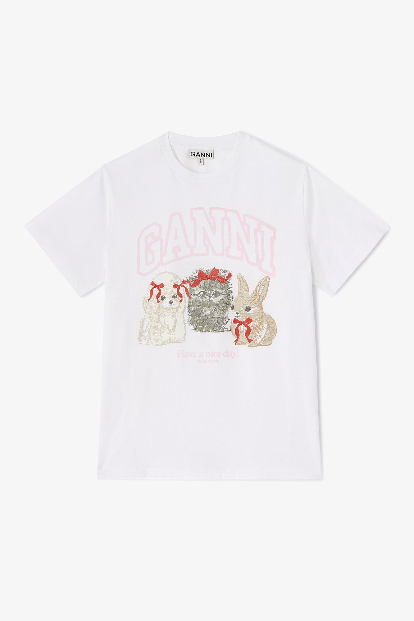 White Animals Print T-shirt, in colour Bright White - 1 - GANNI