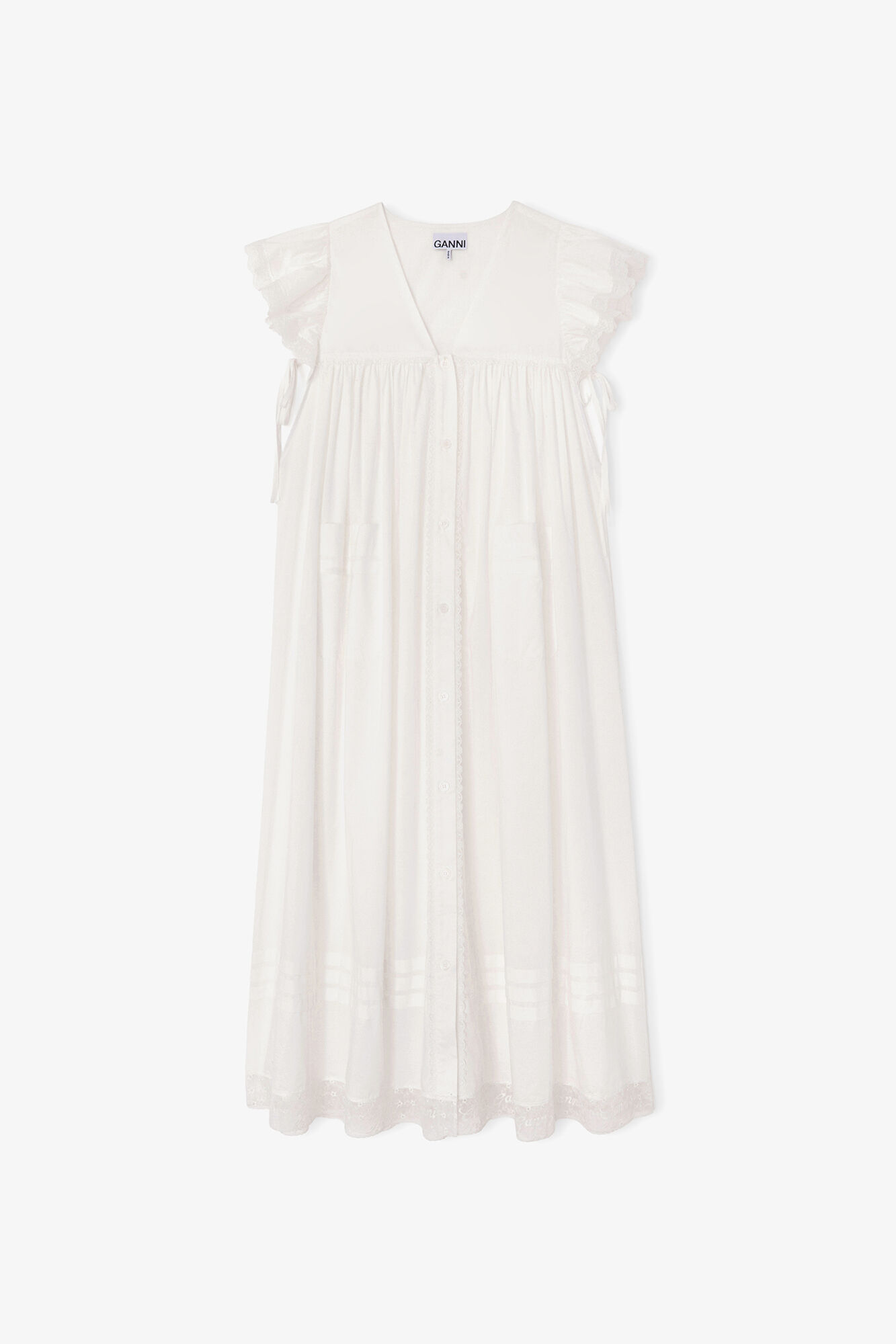 Kjole i hvid bomuld, Organic Cotton, in colour Bright White - 1 - GANNI