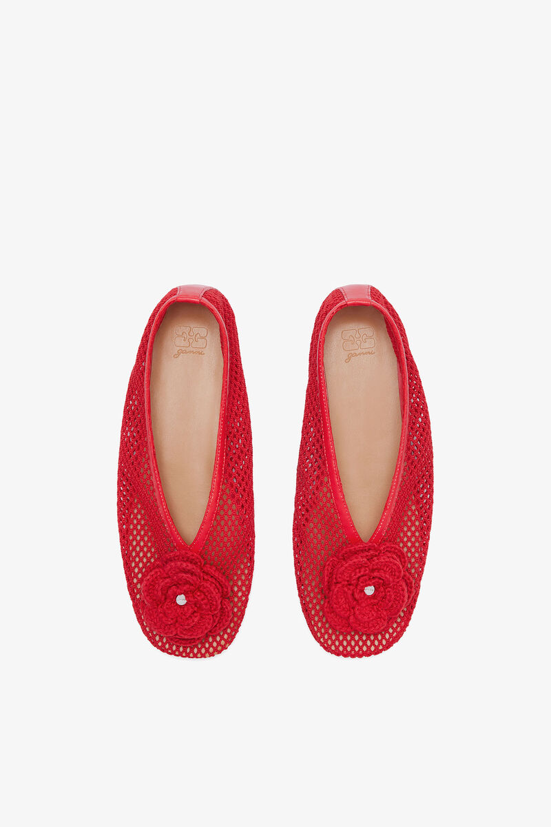 Jenny-ballerinasko i r&oslash;d netting, Recycled Polyester, in colour Goji Berry - 3 - GANNI