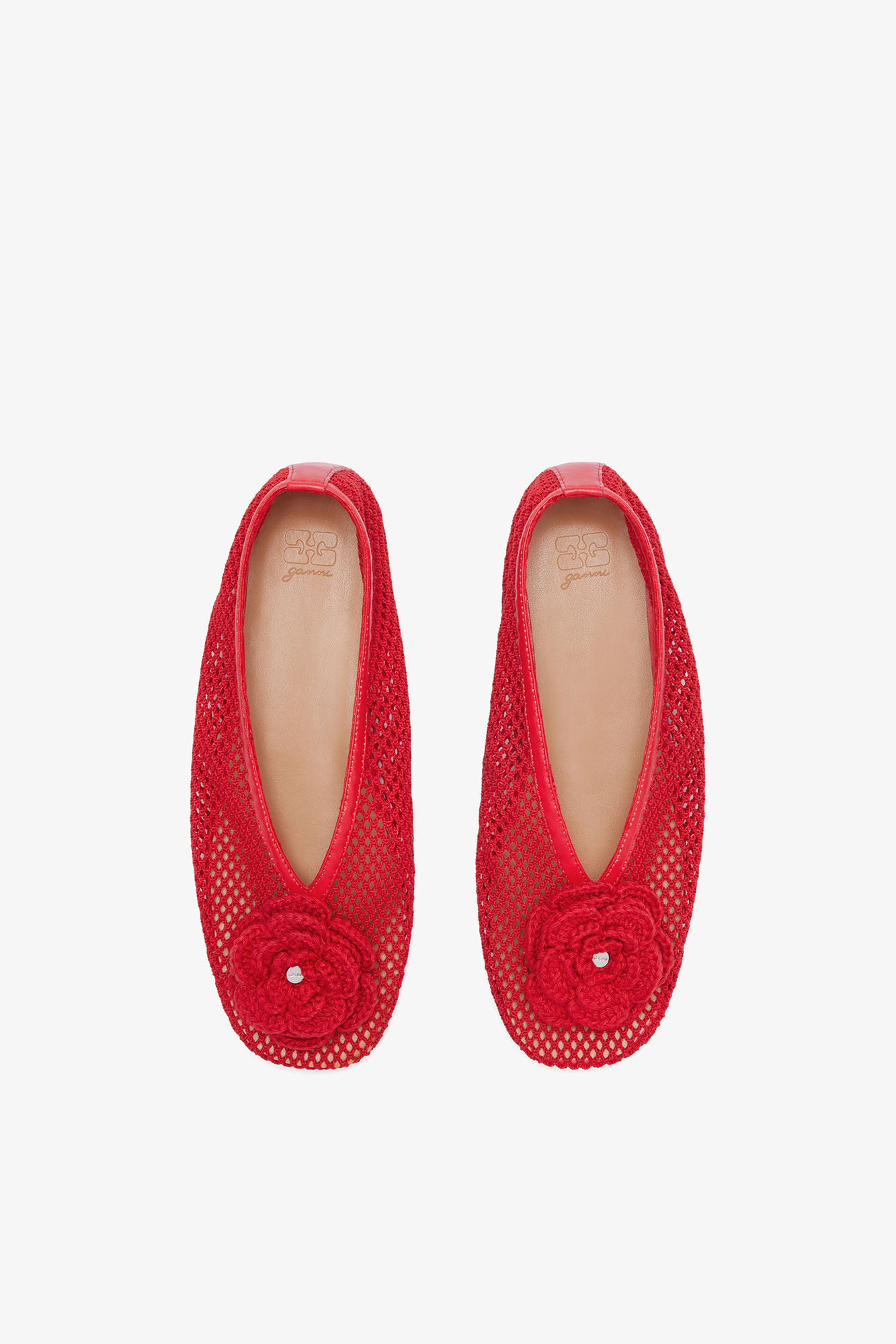 Jenny-ballerinasko i r&oslash;d netting, Recycled Polyester, in colour Goji Berry - 3 - GANNI