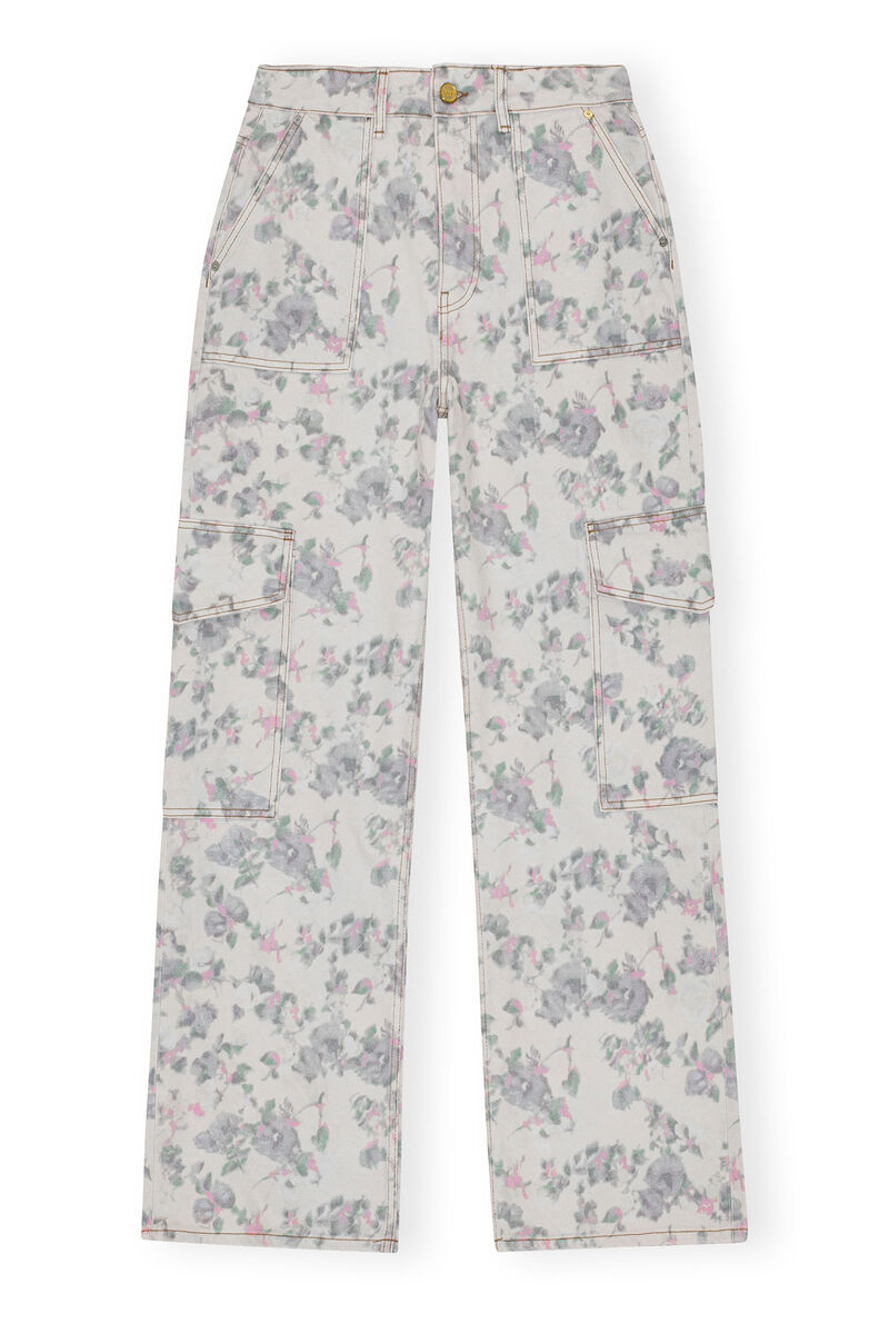 Floral Printed Angi-jeans, Cotton, in colour Tofu - 1 - GANNI