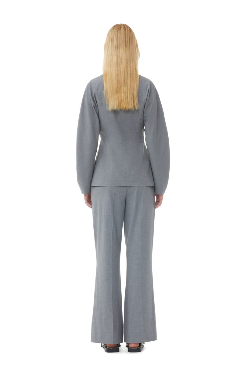 Grey Drapey Melange Pants, Elastane, in colour Paloma Melange - 3 - GANNI