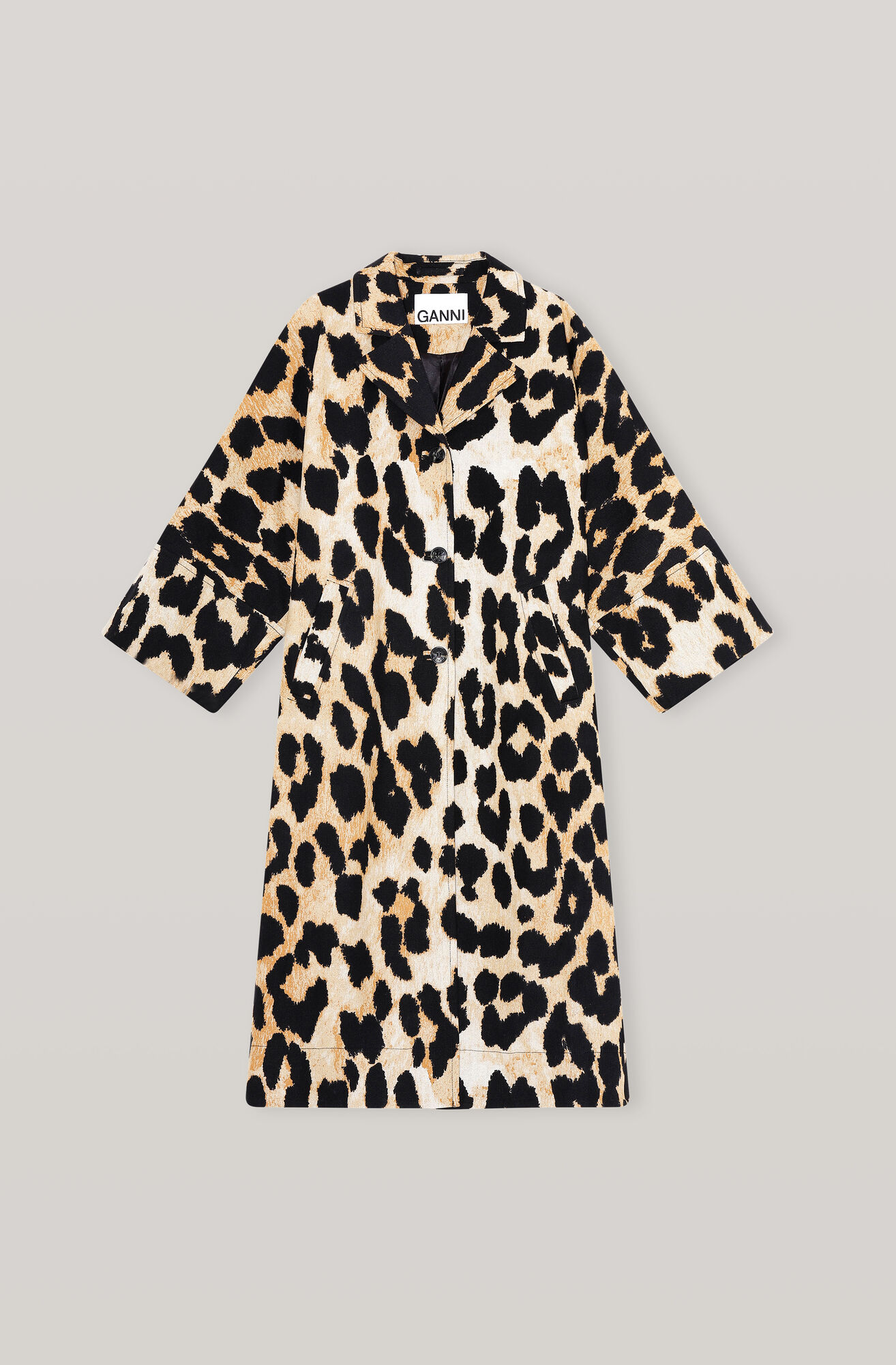 Maxi Leopard Linen Canvas Coat Ganni