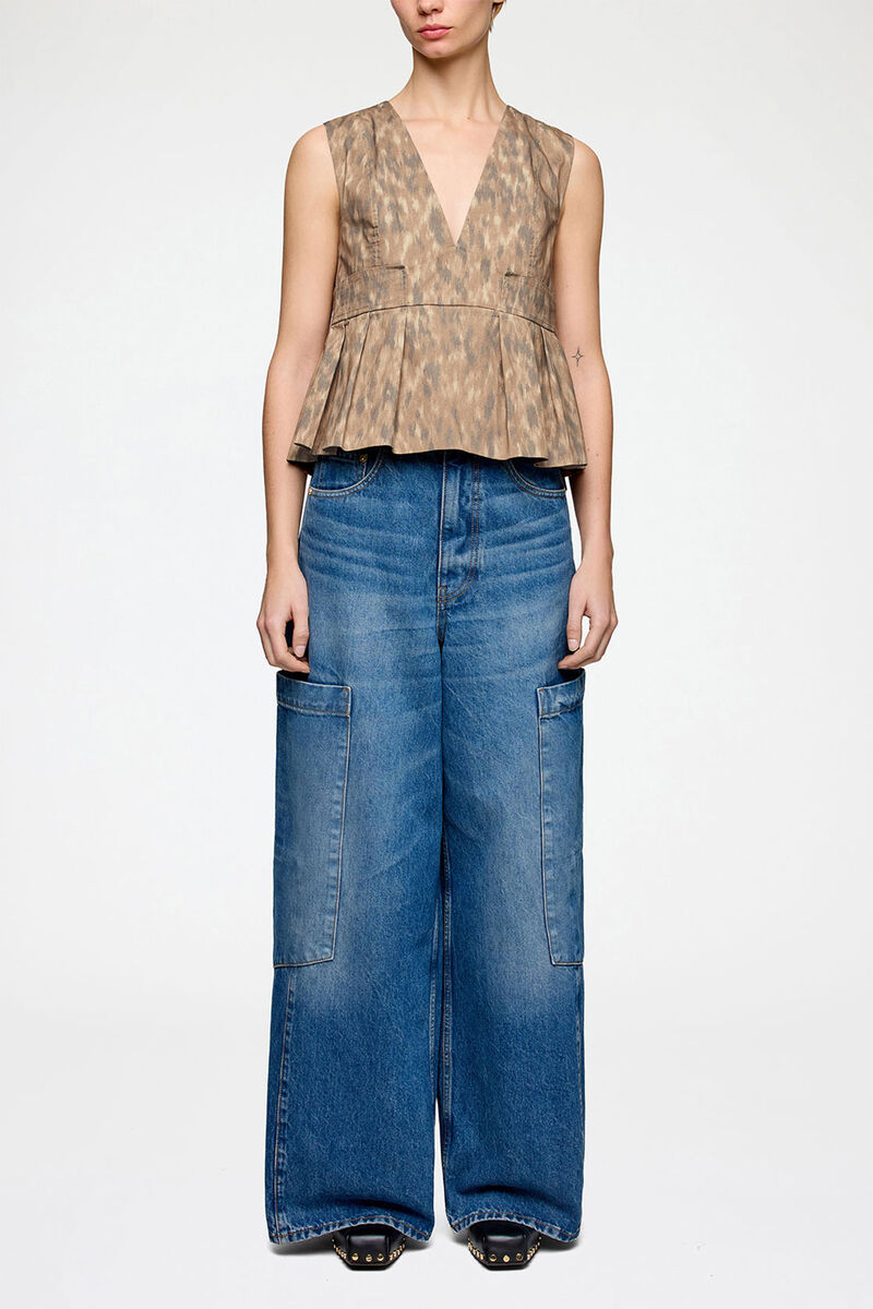 Top in Printed Cotton, Organic Cotton, in colour Burro - 1 - GANNI