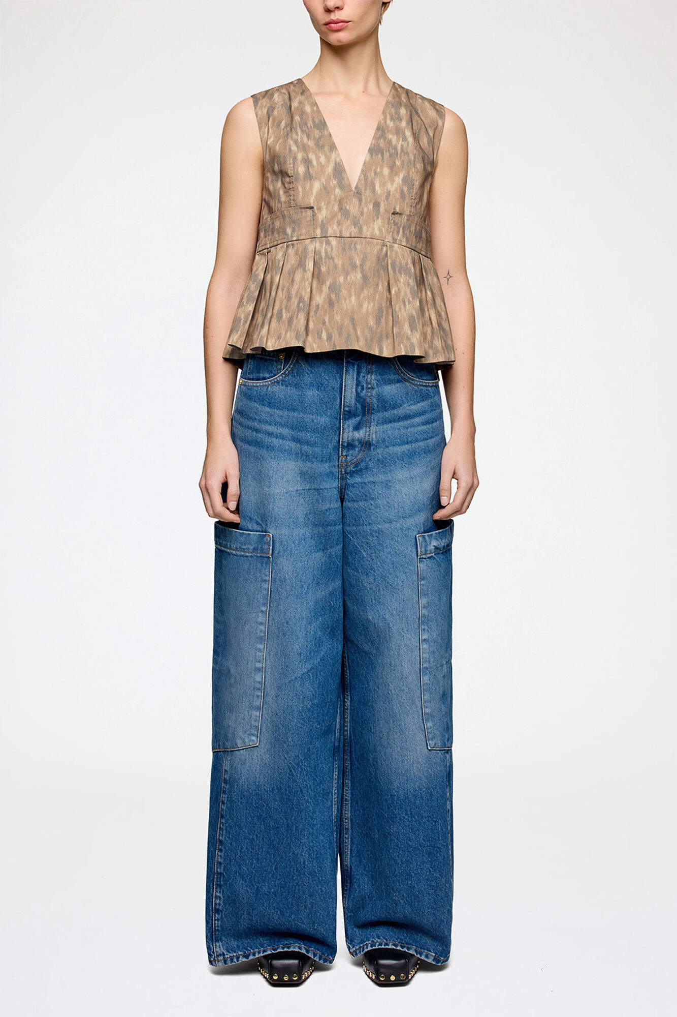 Top in Printed Cotton, Organic Cotton, in colour Burro - 1 - GANNI