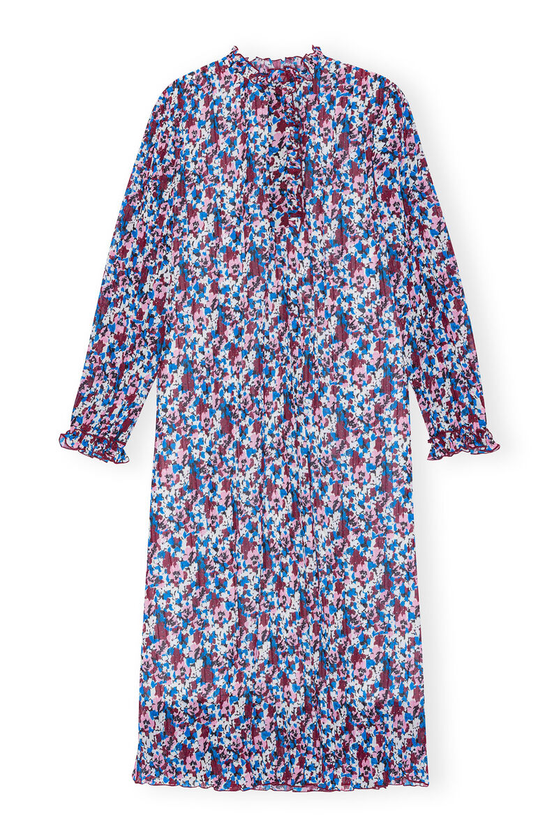 Multicolour Pleated Georgette Midi Dress, Recycled Polyester, in colour Multicolour - 1 - GANNI