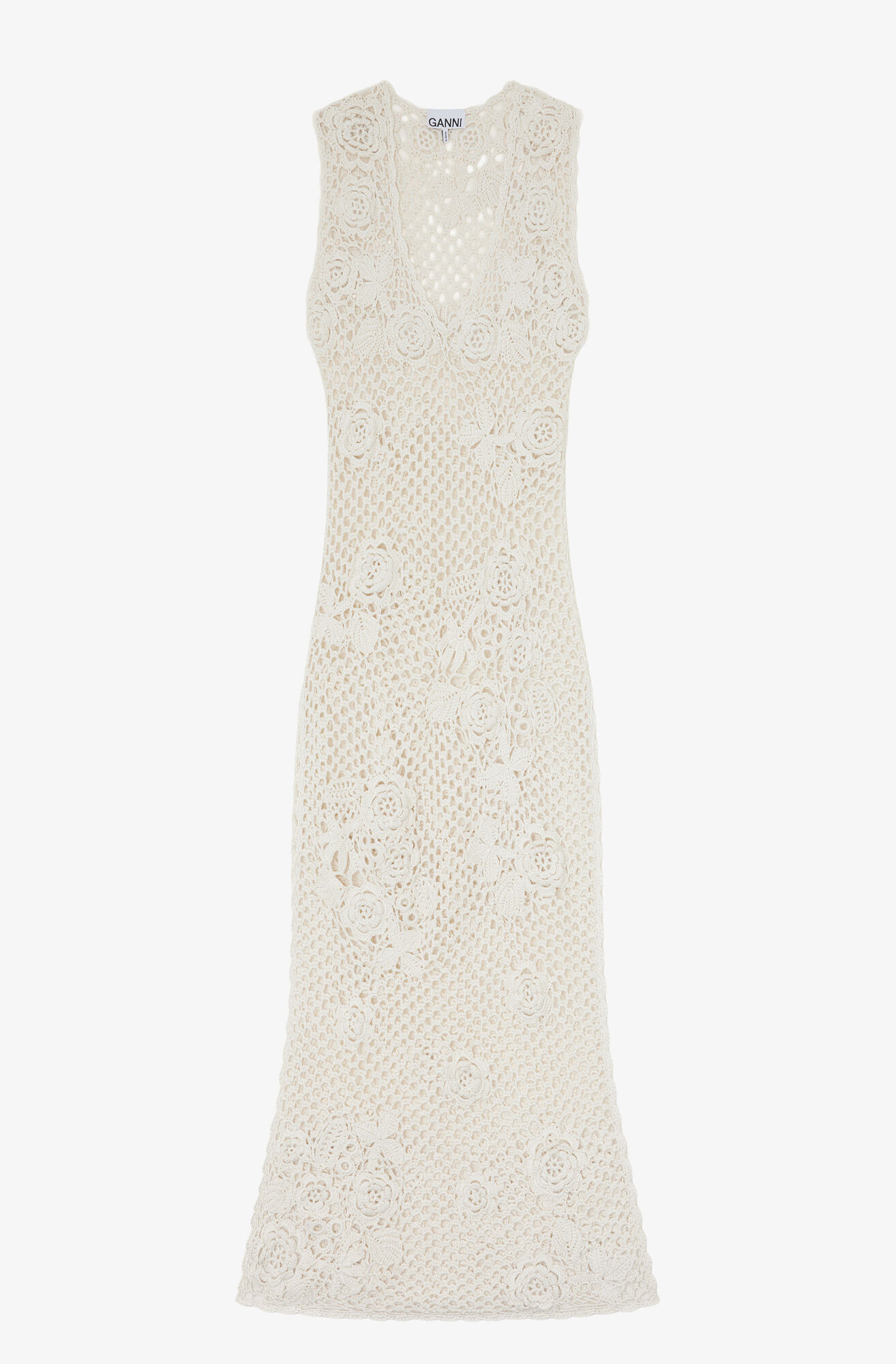 Robe longue crochet&eacute;e en coton, Organic Cotton, in colour Egret - 1 - GANNI