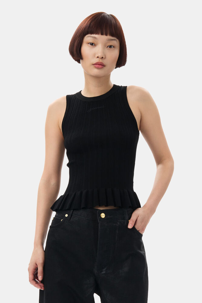 Black Rib Tank Top, Black