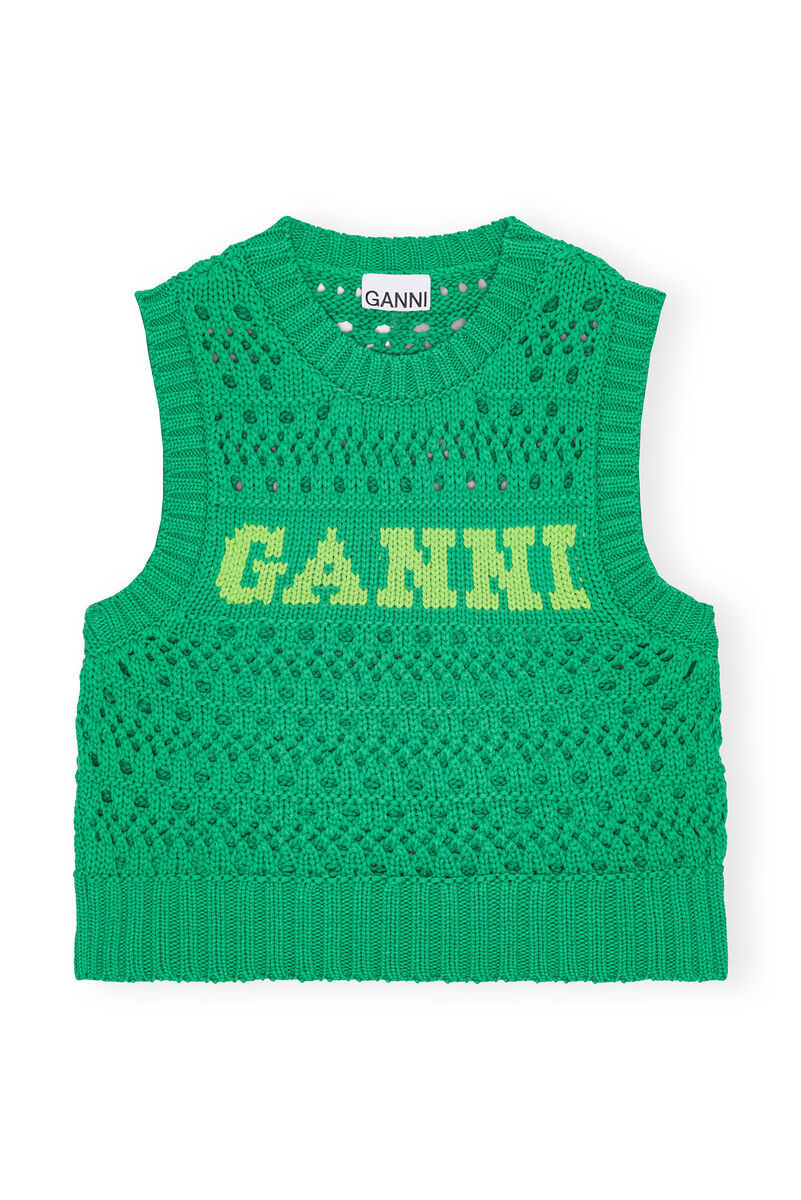 Green Cotton Rope-vest, Organic Cotton, in colour Juniper - 1 - GANNI