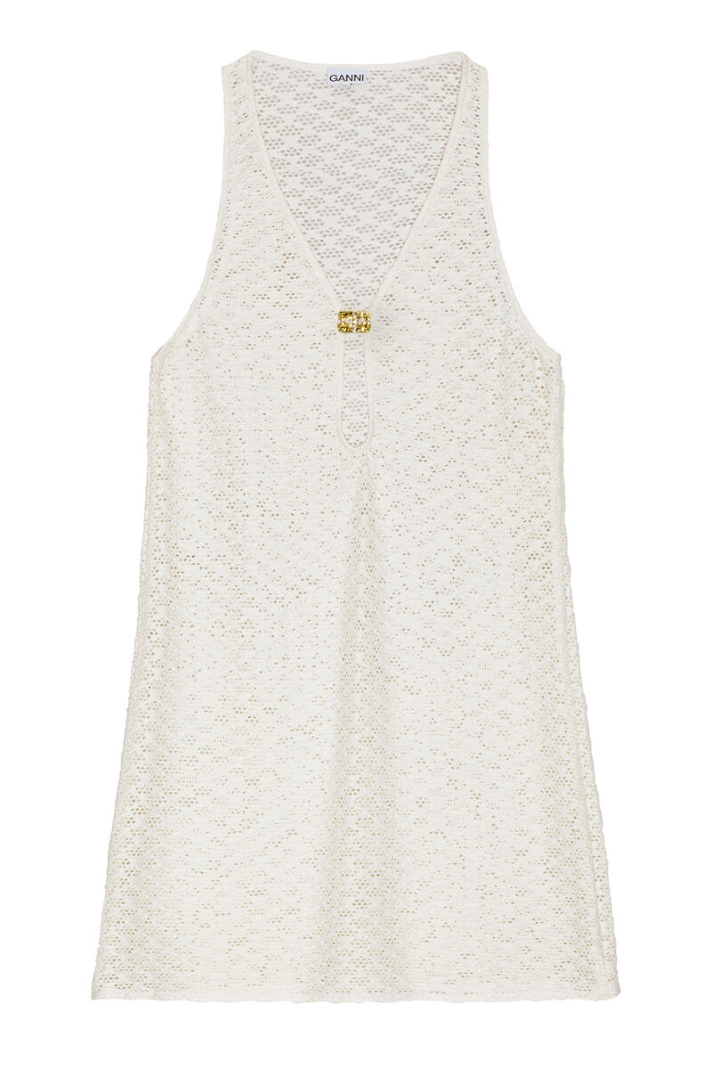 White Mesh Lace Mini Dress, Elastane, in colour Egret - 1 - GANNI