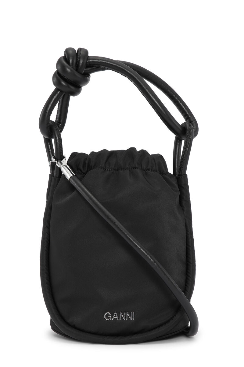 Small Black Knot Bucket Bag, Nylon, in colour Black - 1 - GANNI