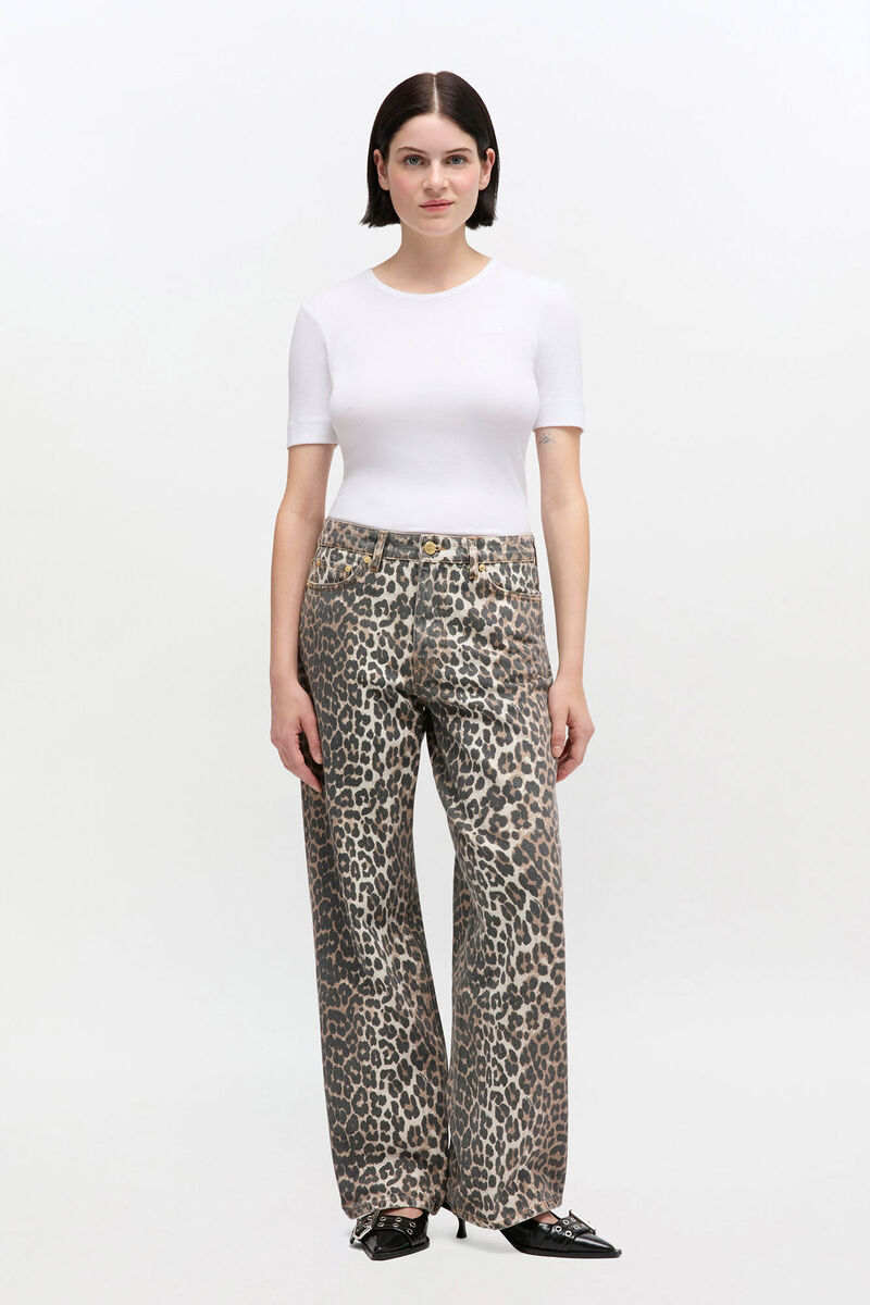 Leopard Izey Jeans, Organic Cotton, in colour Leopard - 2 - GANNI