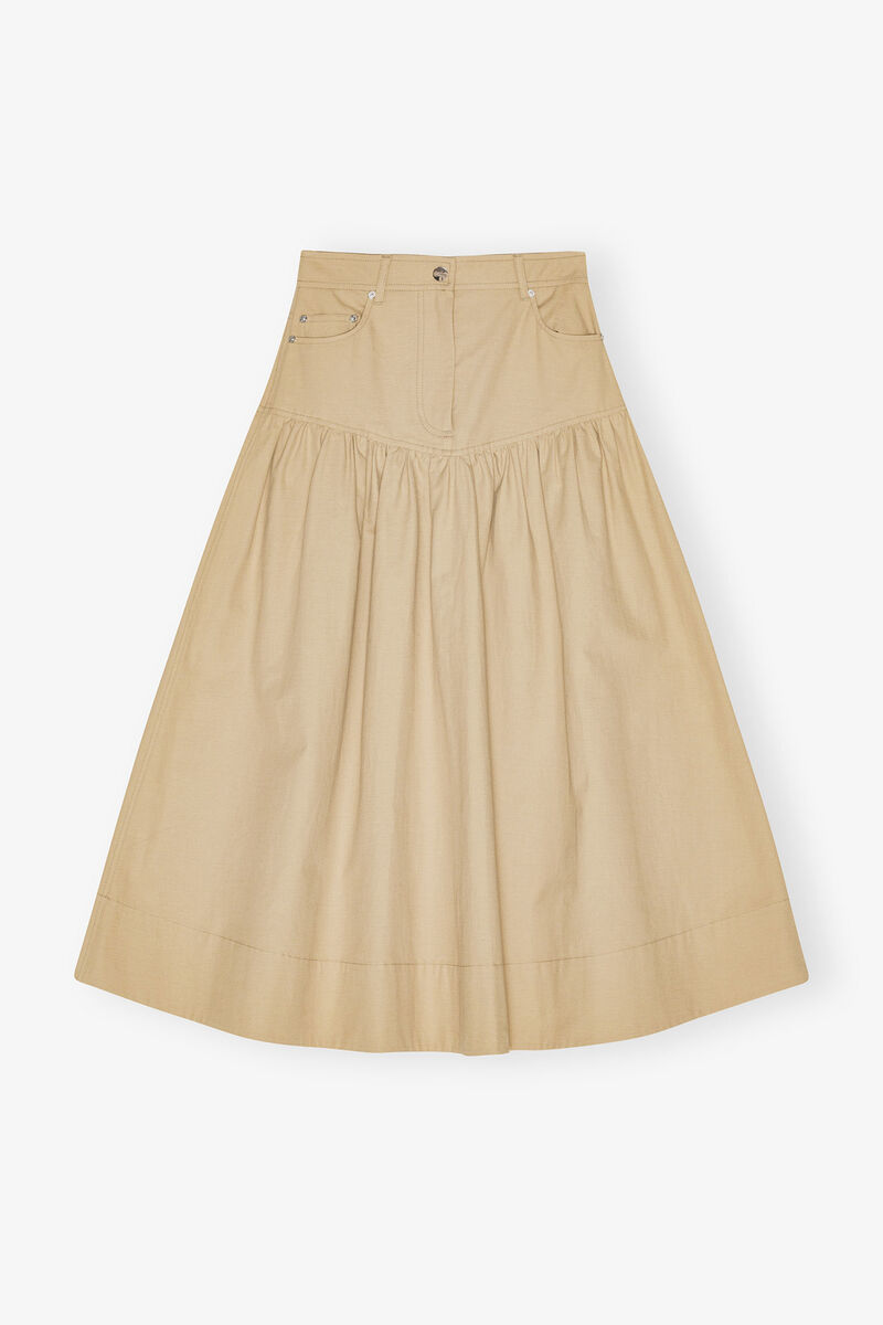 Suiting Long Skirt, Linen, in colour Pale Khaki - 1 - GANNI