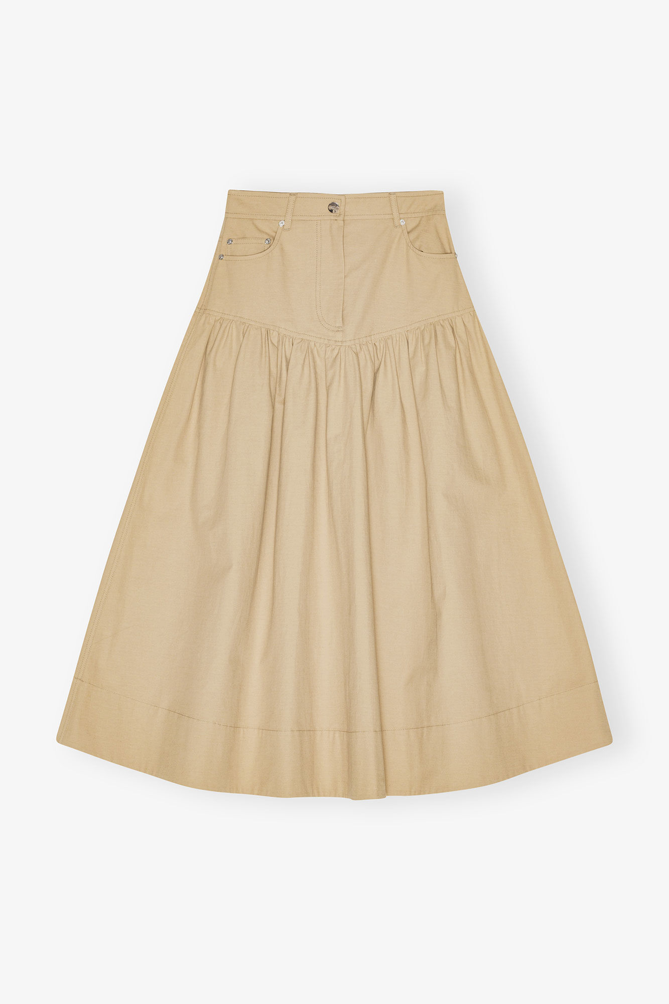 Suiting Long Skirt, Linen, in colour Pale Khaki - 1 - GANNI