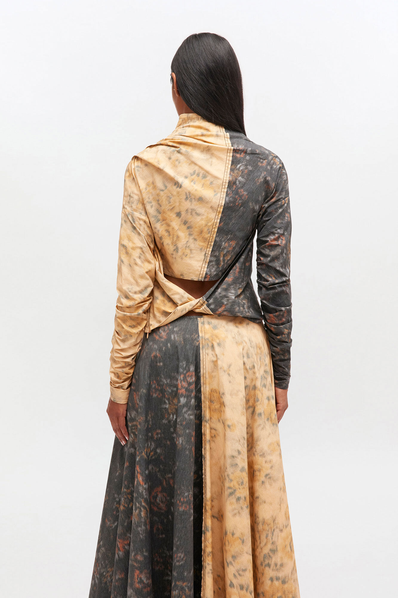 Svart og beige topp med rysjer, Elastane, in colour Multicolour - 3 - GANNI