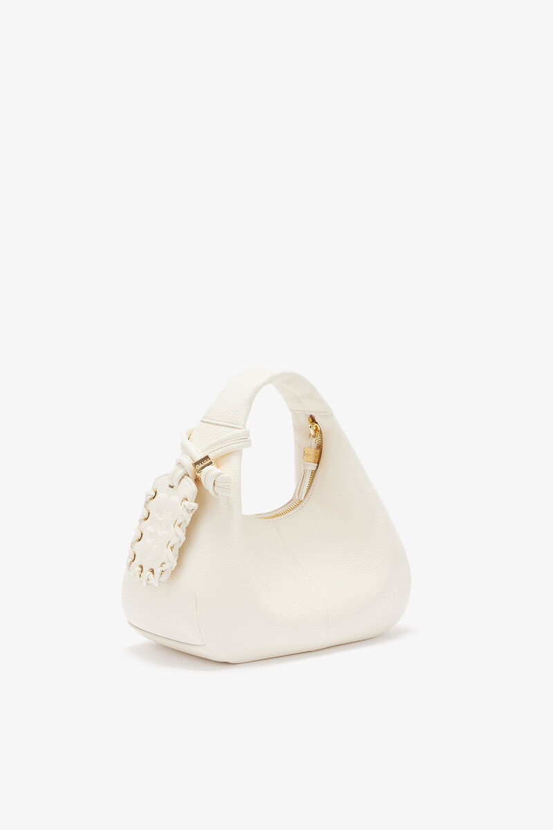 Mini Hobo Bag in White, Recycled Polyester, in colour Egret - 2 - GANNI