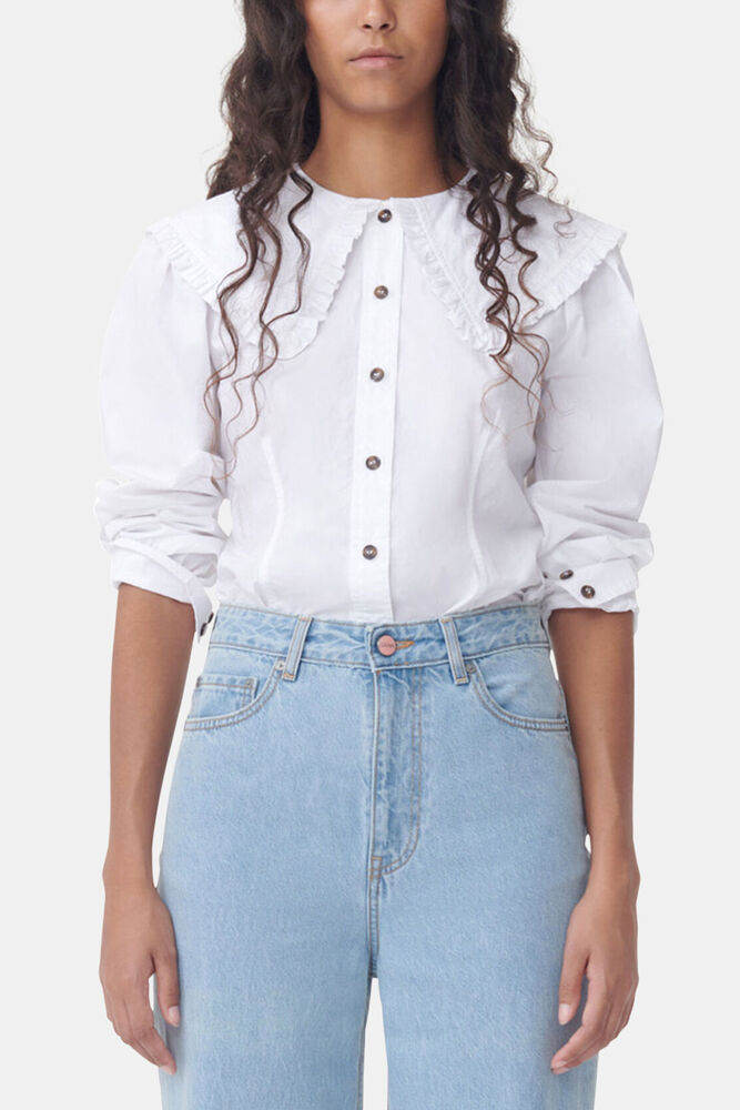 White Frill Collar Poplin Shirt, Bright White