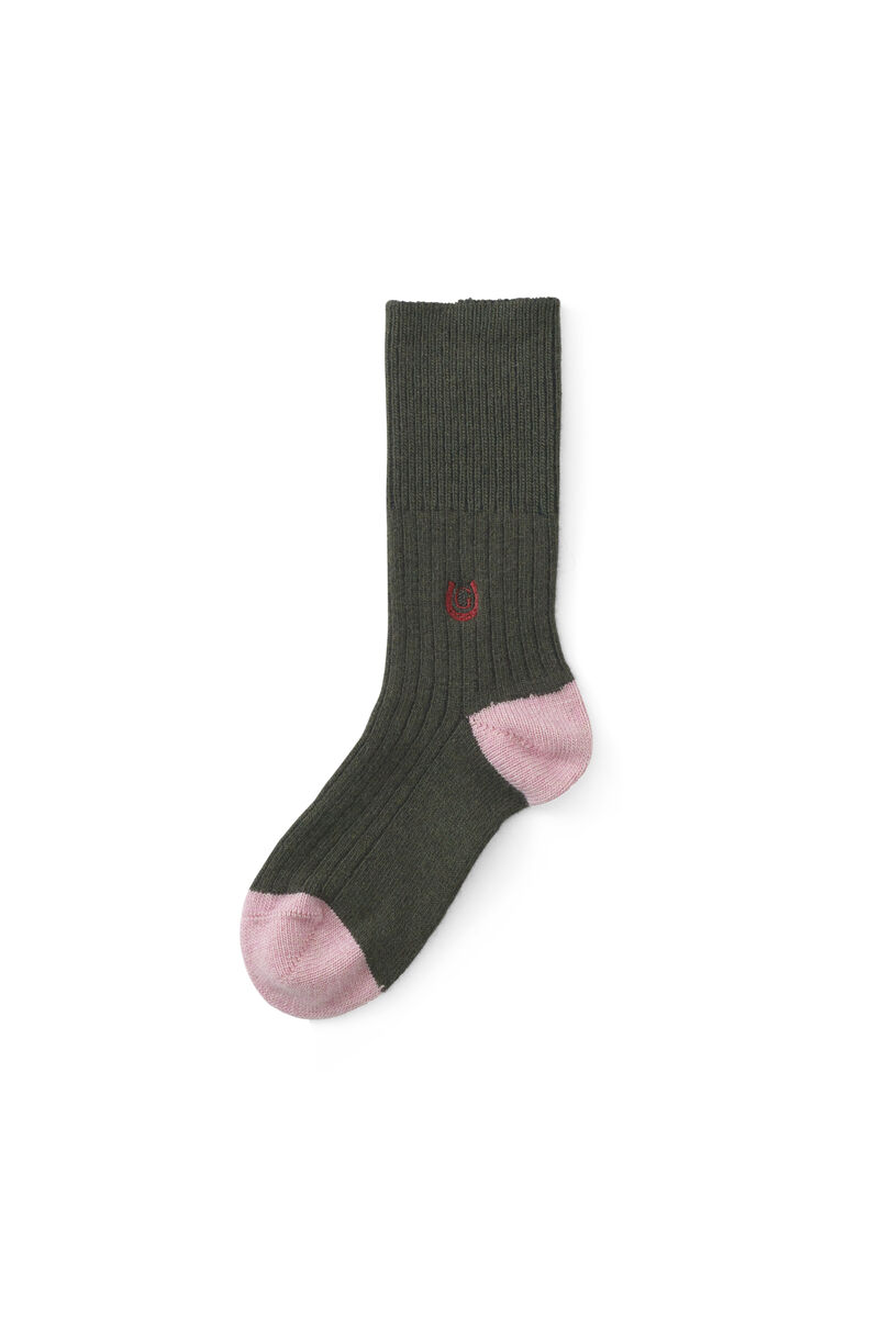 Dunn Cashmere Ankle Socks, in colour Dark Olive - 1 - GANNI