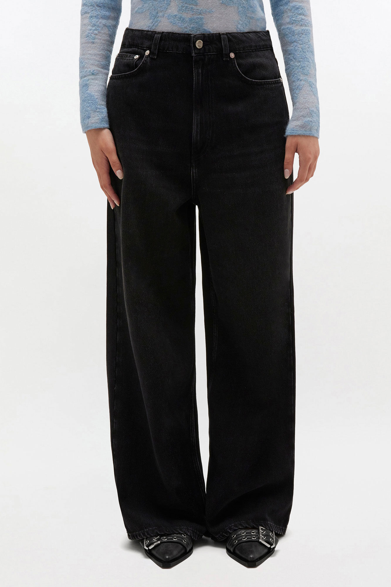 Black Washed Baggy Jeans, Lyocell, in colour Black Washed - 2 - GANNI