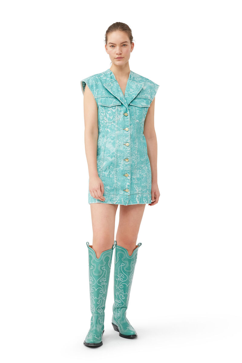 Lace Printed Denim Mini Dress, Cotton, in colour Canton - 5 - GANNI