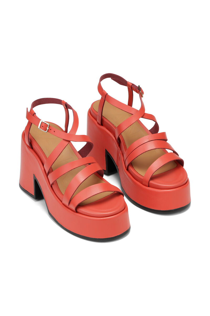 Chunky Heeled Sandals, Leather, in colour Paprika - 3 - GANNI