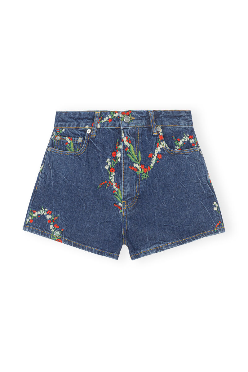 Mini Denim Shorts, Cotton, in colour Dark Indigo - 1 - GANNI