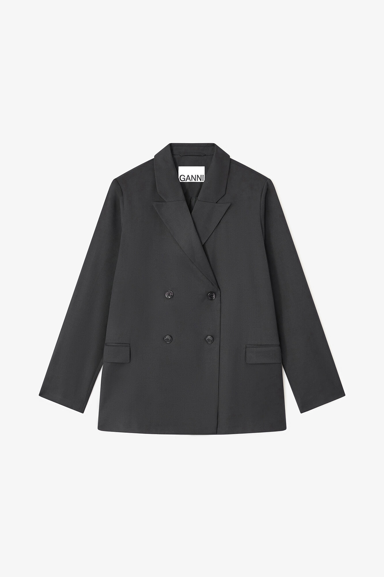 Double-breasted Wool Blazer, Recycled Polyester, in colour Black - 1 - GANNI