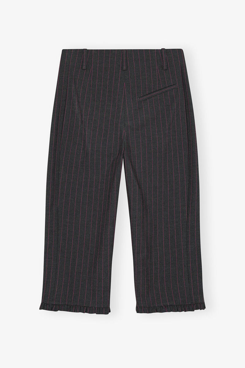 Black Pinstripe Capri Trousers, Elastane, in colour Phantom - 1 - GANNI