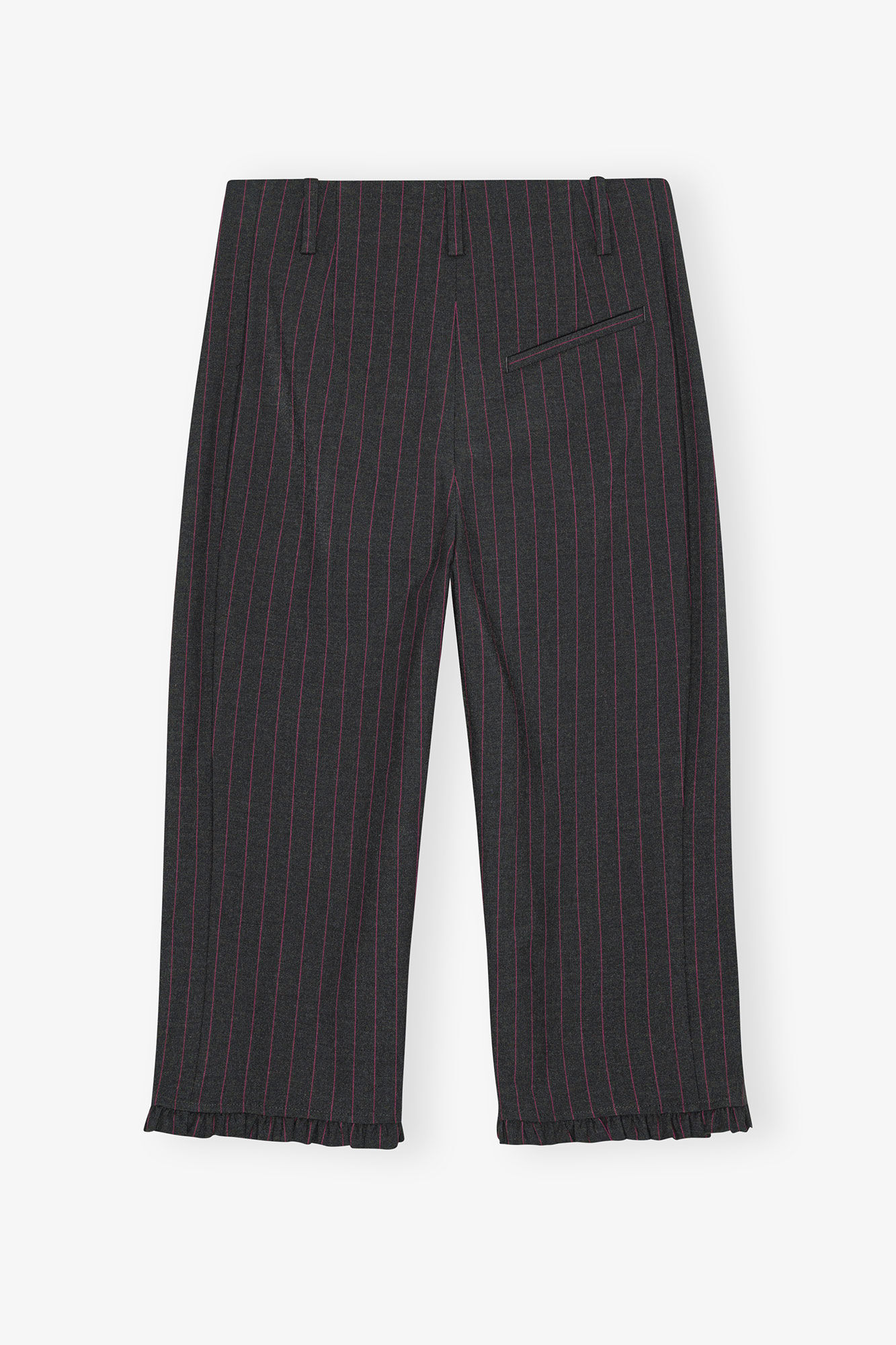 Black Pinstripe Capri Trousers, Elastane, in colour Phantom - 1 - GANNI