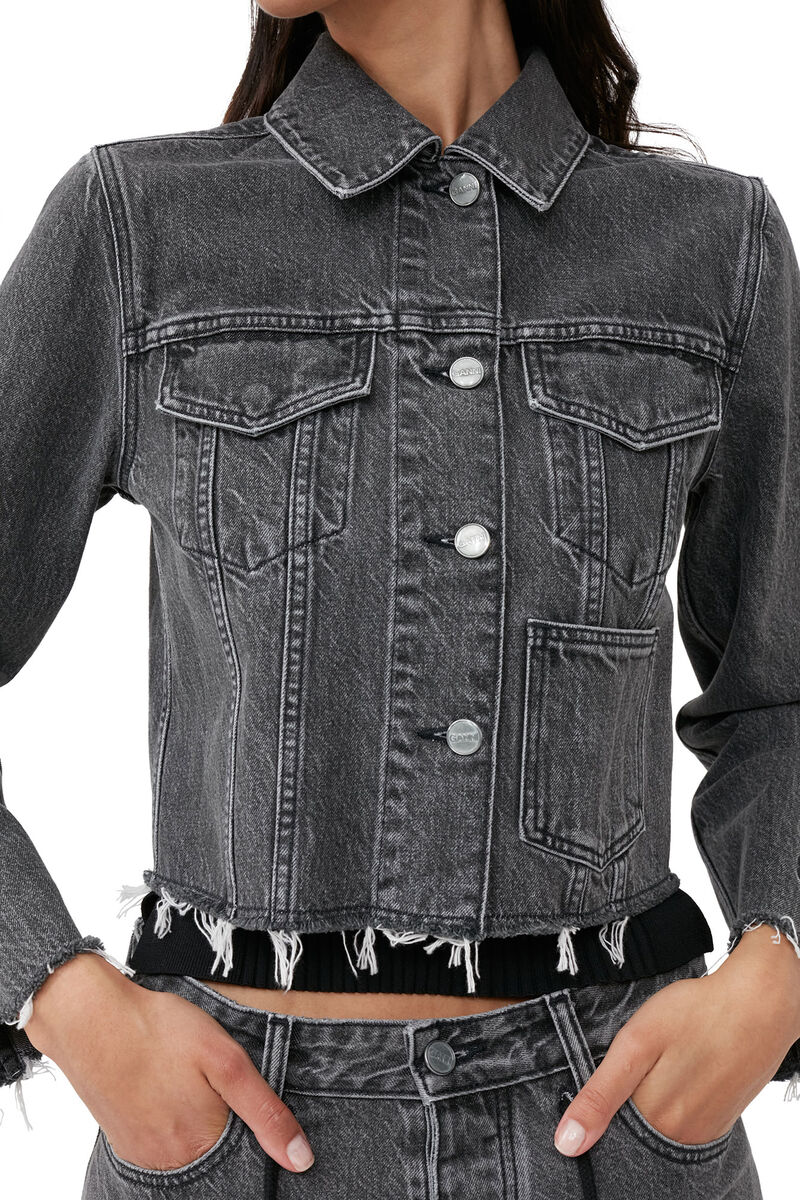 Re-Cut Denim Jacket, Cotton, in colour Washed Black/Black - 3 - GANNI