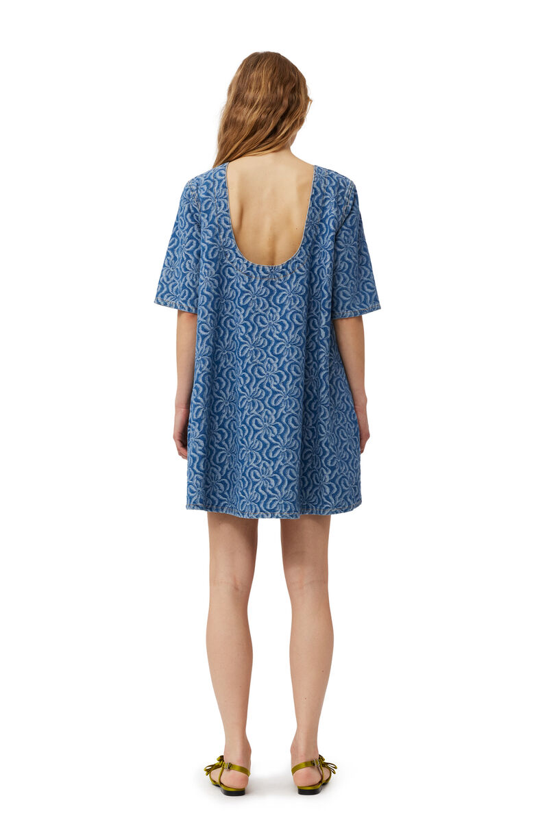 Blue Jacquard Denim A-line Mini-kjole, Cotton, in colour Mid Blue Stone - 2 - GANNI