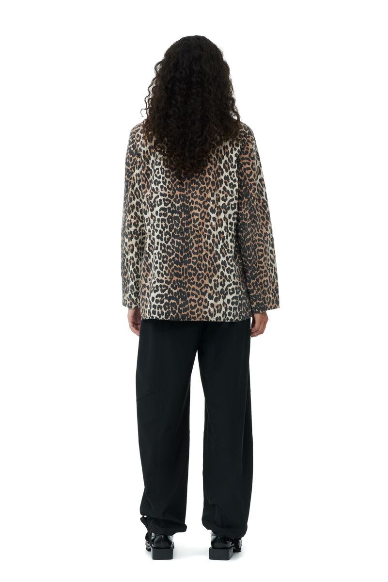 Leopard Cotton Canvas Jacket, Elastane, in colour Almond Milk - 4 - GANNI