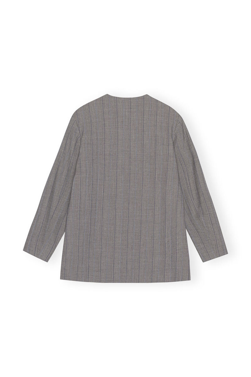Grey Herringbone Suiting Blazer, Elastane, in colour Frost Gray - 2 - GANNI