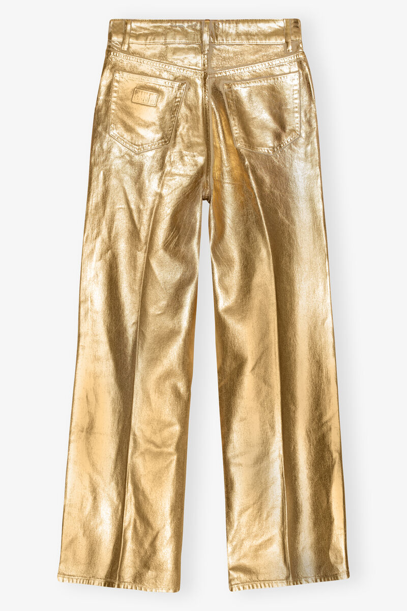 Gold Foil Wide Jeans, Cotton, in colour Egret - 2 - GANNI