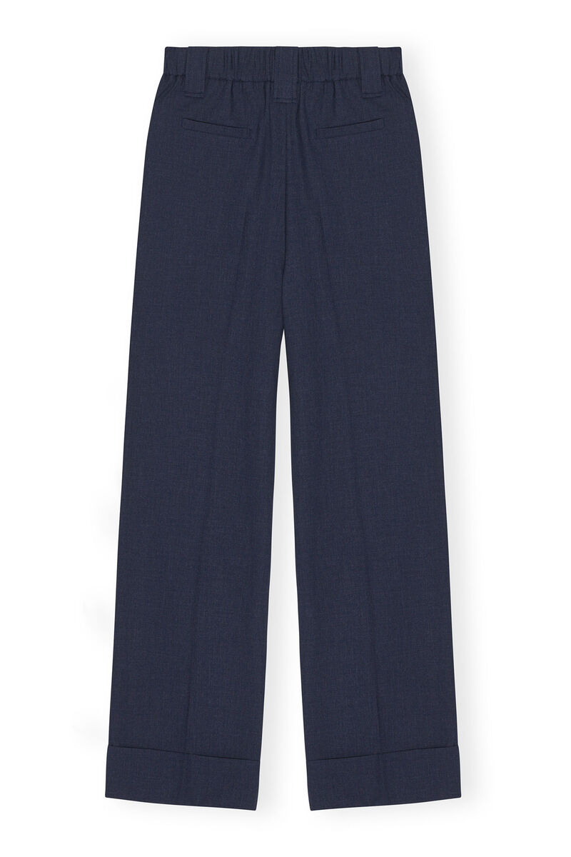 Blue Drapey Melange Trousers, Elastane, in colour Sky Captain - 2 - GANNI