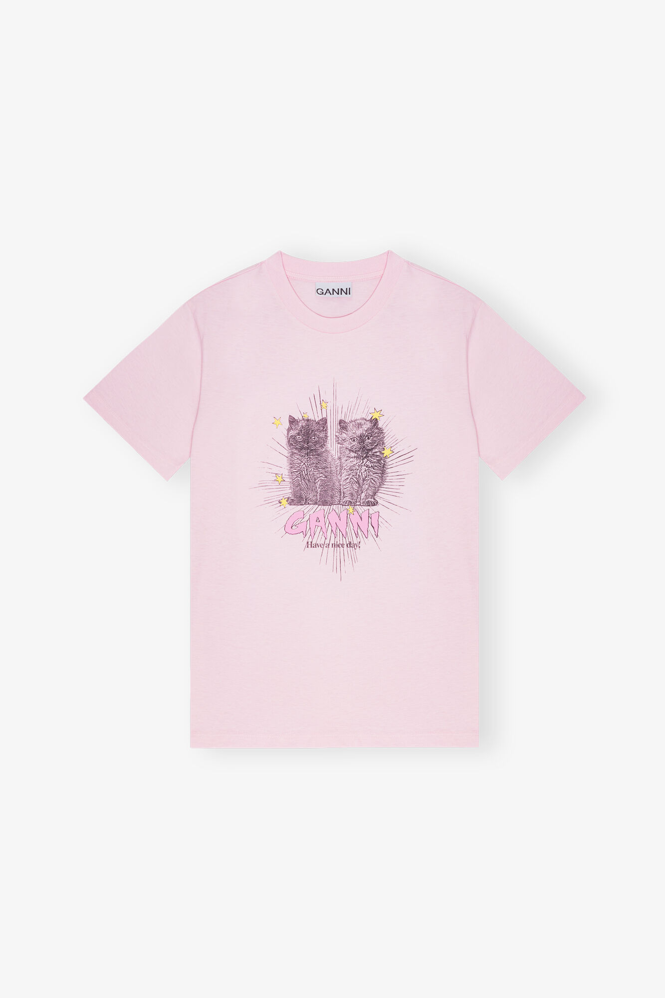 Pink Kittens T-shirt, Cotton, in colour Chalk Pink - 1 - GANNI