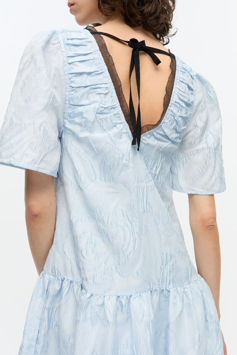 Blue Textured Cloque Midi Dress, Recycled Polyester, in colour Soft Chambray - 4 - GANNI