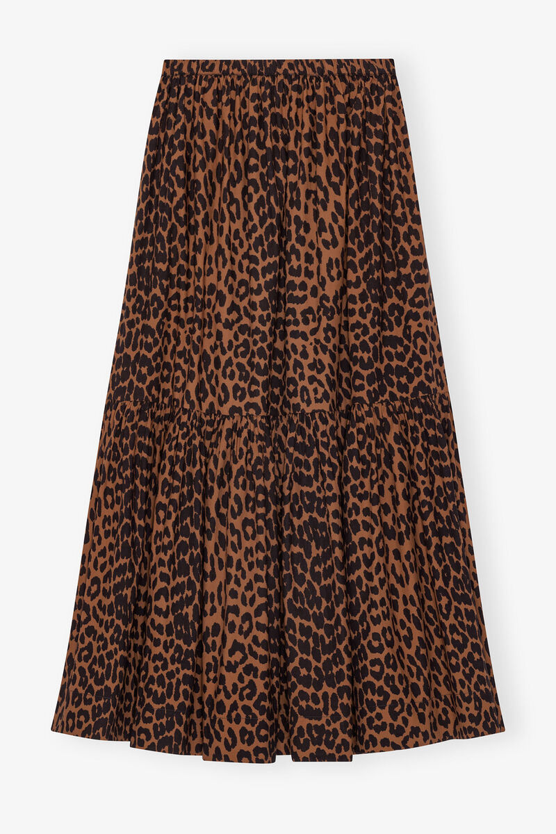 Cotton Poplin Maxi Flounce Skirt, Cotton, in colour Toffee - 4 - GANNI