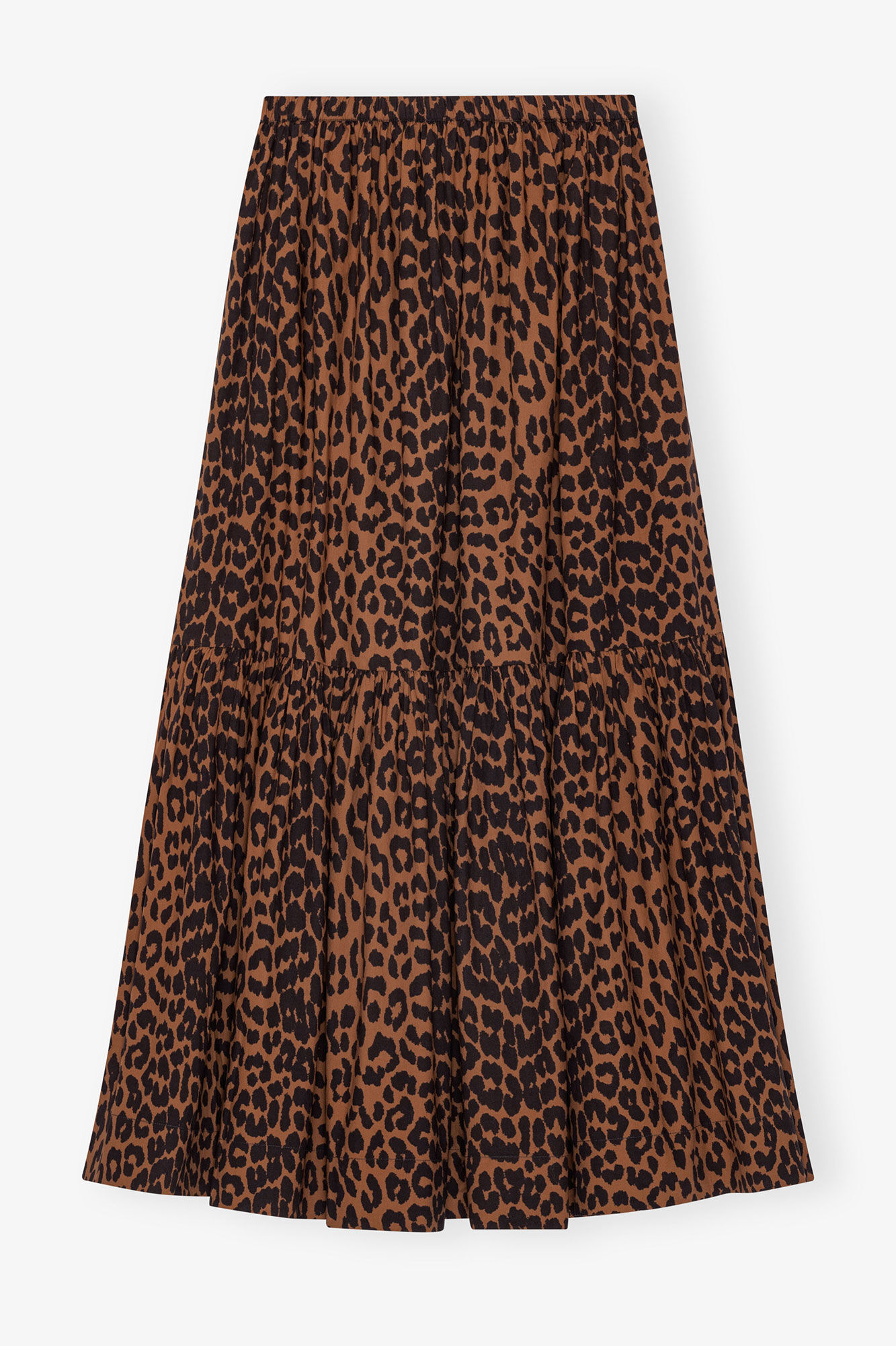 Cotton Poplin Maxi Flounce Skirt, Cotton, in colour Toffee - 4 - GANNI
