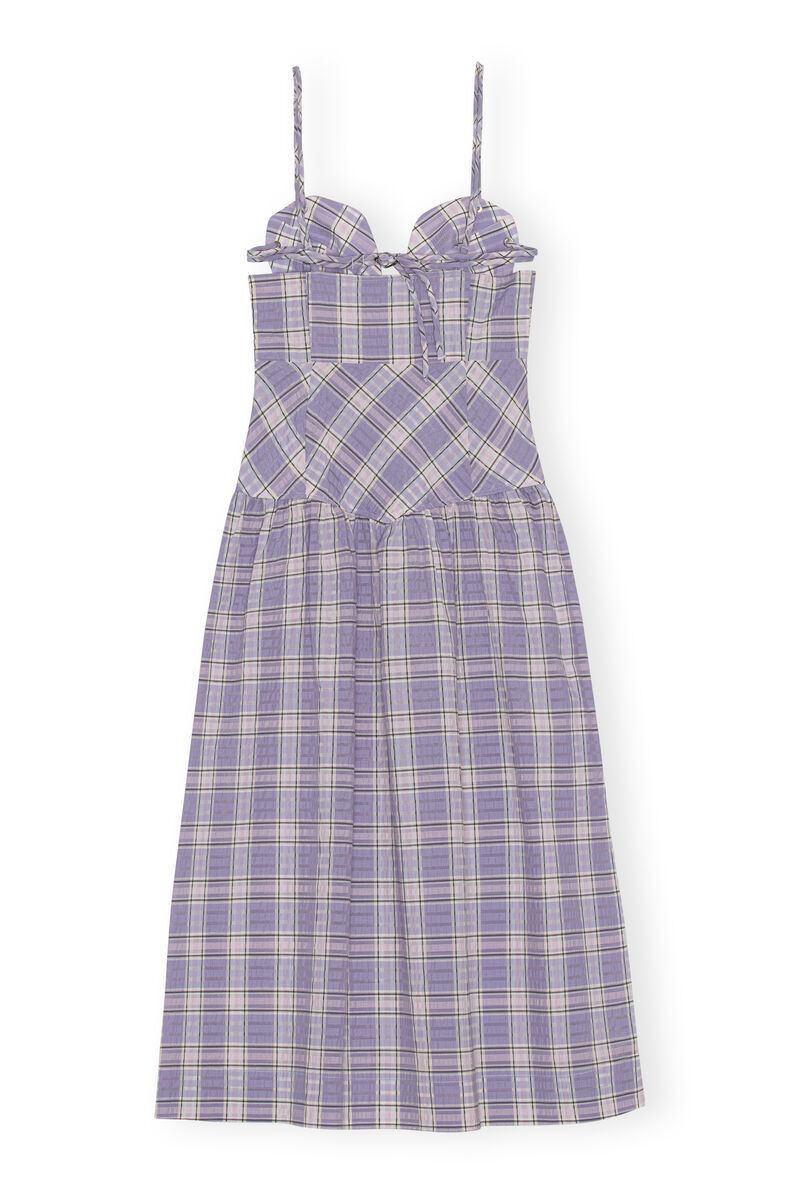 Seersucker Midi Dress, Cotton, in colour Check Persian Violet - 2 - GANNI