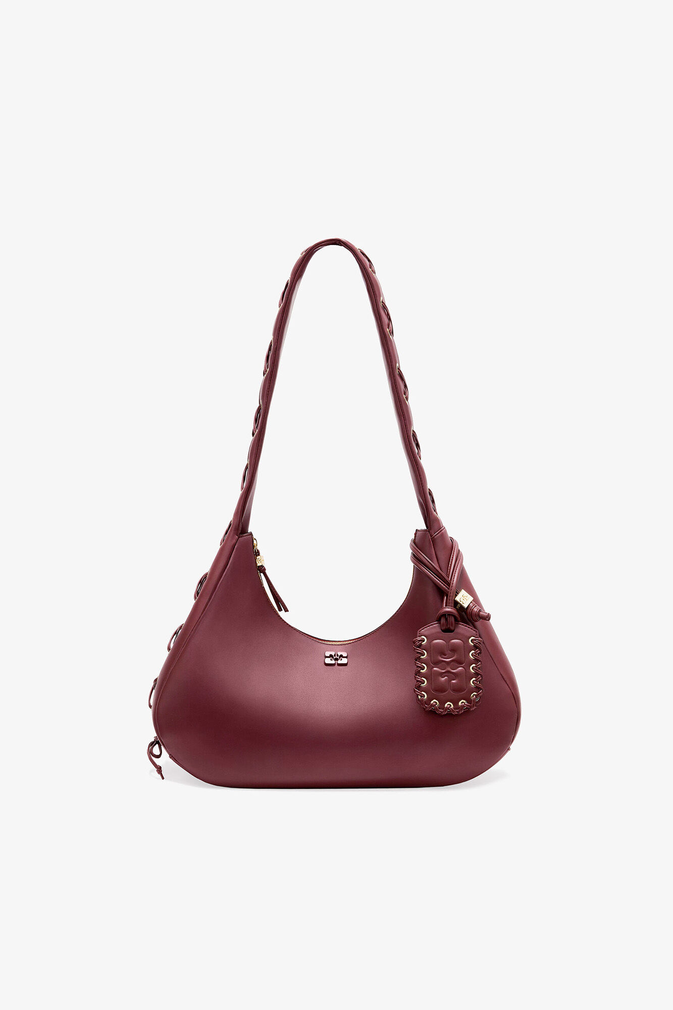 Burgundy Medium Laces Hobo Bag
