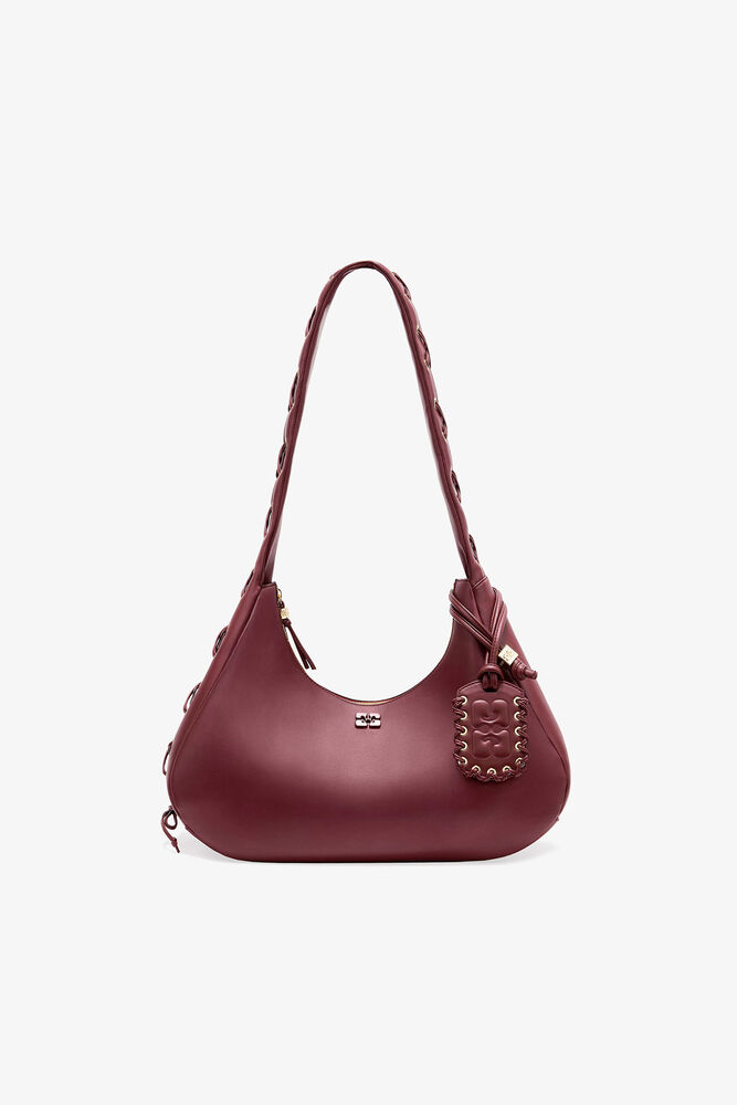 Burgundy Medium Laces Hobo Bag, Burgundy