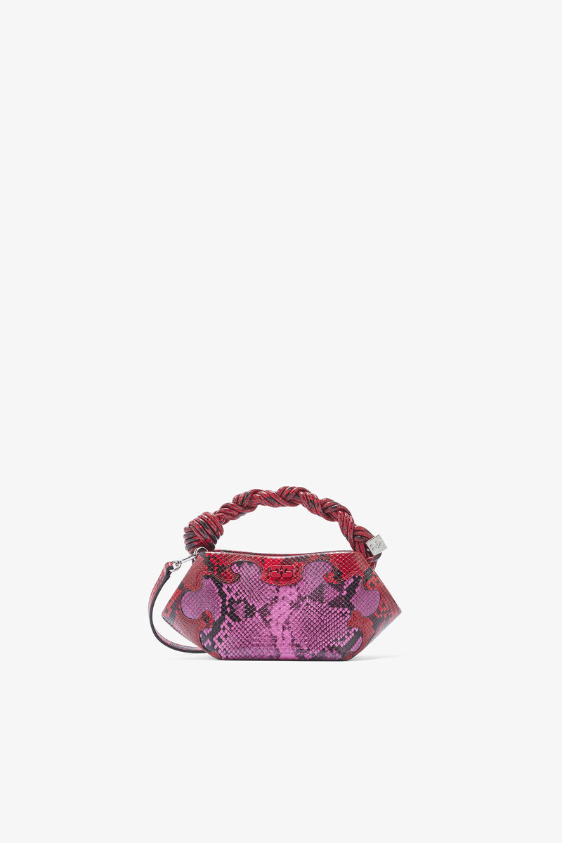 Mini Bou Bag in Pink Snake, Recycled Polyester, in colour Raspberry Rose - 1 - GANNI