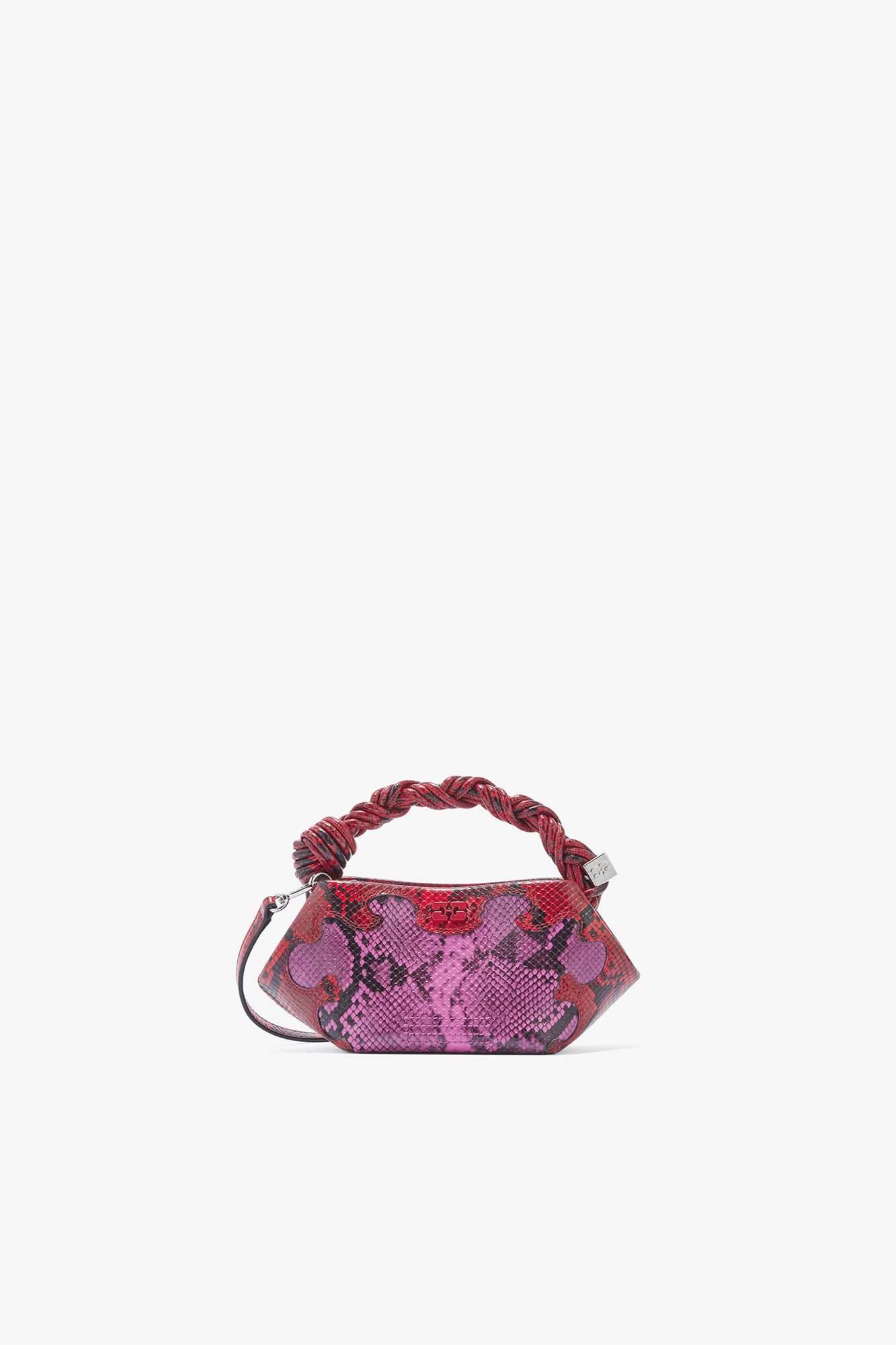 Mini Bou Bag in Pink Snake, Recycled Polyester, in colour Raspberry Rose - 1 - GANNI